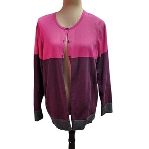 Croft & barrow navy blue and pink button-down cardigan